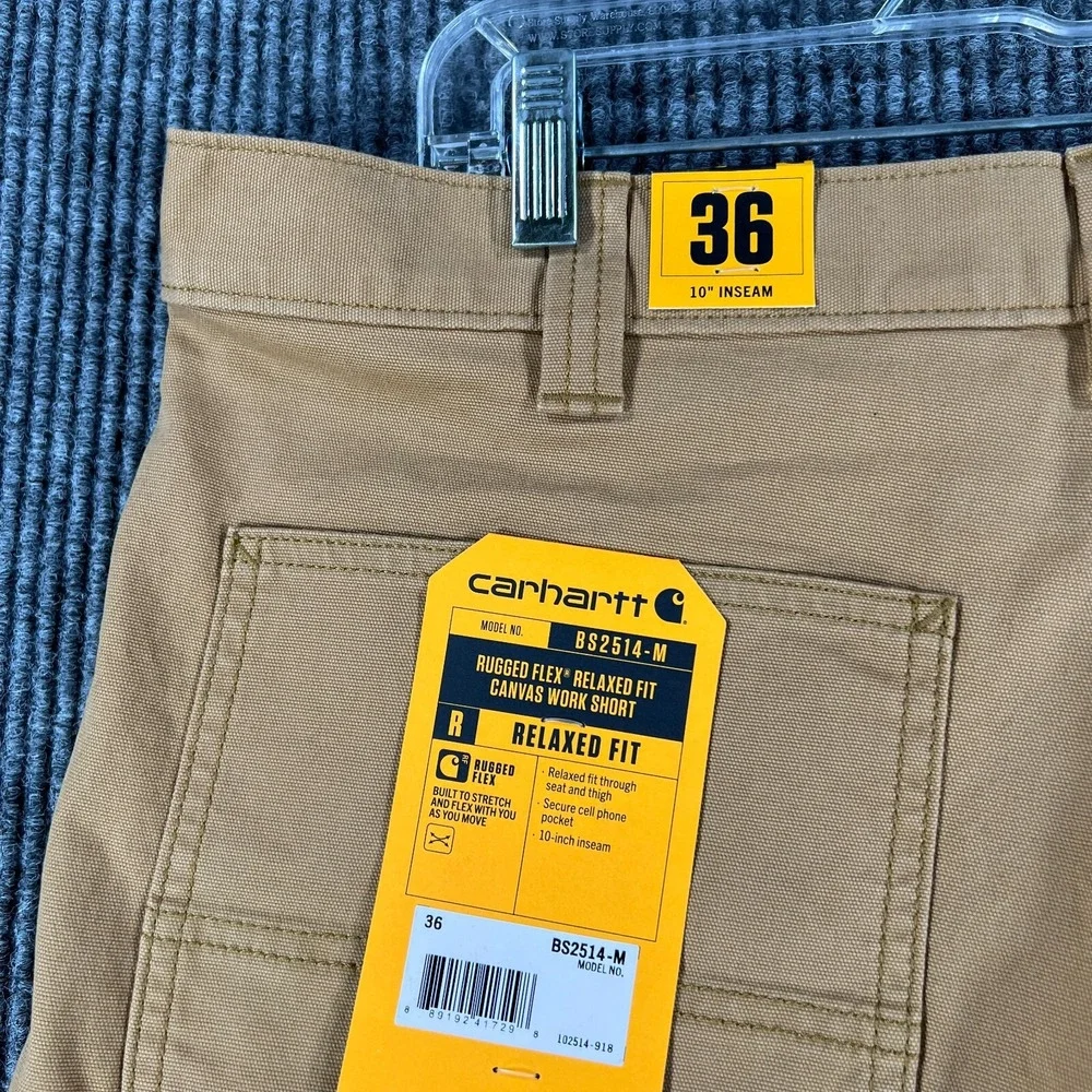 Carhartt Rugged Flex Relaxed Fit Canvas Work Shorts Mens 36 Brown Casual New